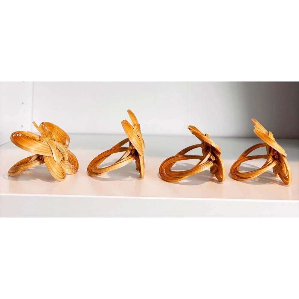 Vintage Woven Rattan Butterfly Napkin Rings Set of 4 Natural Boho Table Decor